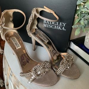 Badgley Mischka Gold Heels with Rhinestone Embellishments